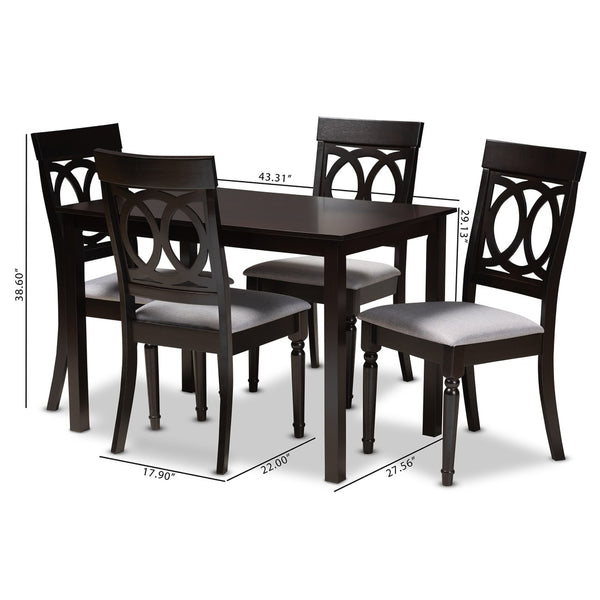 Baxton Studio Baxton Lucie 5-Piece Modern Grey Upholstered Dining Set with Espresso Brown Finish for Elegant Spaces RH333C-Grey/Dark Brown-5PC Dining Set