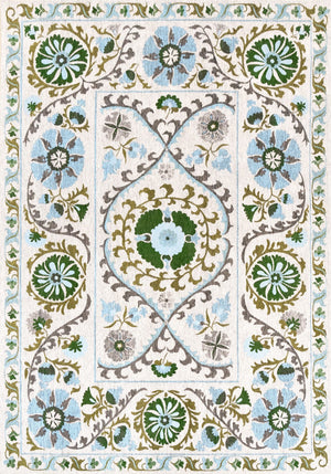 Louis De Poortere Antiquarian Suzani - Timeless Elegance In Vibrant Colors Inspired By Central Asian Embroidery Design Crème,Green,Blue 100% Pet Poly (40% Rpet) 118647-louis-de-poortere