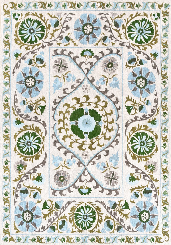 Louis De Poortere Antiquarian Suzani - Timeless Elegance In Vibrant Colors Inspired By Central Asian Embroidery Design Crème,Green,Blue 100% Pet Poly (40% Rpet) 118647-louis-de-poortere