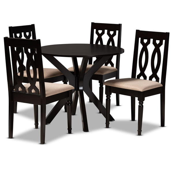Baxton Studio Baxton Studio Callie 5-Piece Modern Dining Set with Sand Upholstery & Dark Brown Wood Finish Callie-Sand/Dark Brown-5PC Dining Set