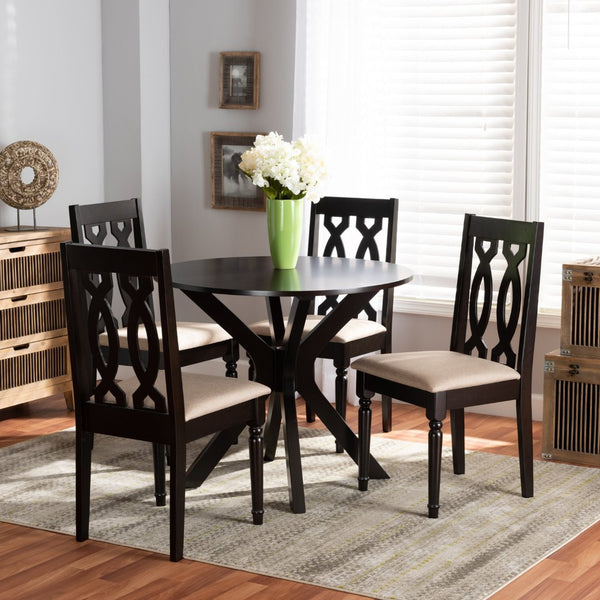 Baxton Studio Baxton Studio Callie 5-Piece Modern Dining Set with Sand Upholstery & Dark Brown Wood Finish Callie-Sand/Dark Brown-5PC Dining Set