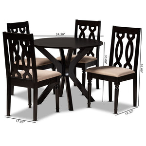 Baxton Studio Baxton Studio Callie 5-Piece Modern Dining Set with Sand Upholstery & Dark Brown Wood Finish Callie-Sand/Dark Brown-5PC Dining Set