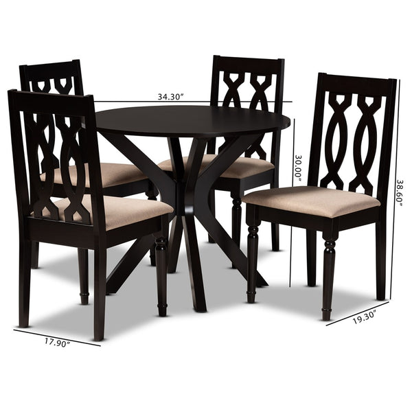 Baxton Studio Baxton Studio Callie 5-Piece Modern Dining Set with Sand Upholstery & Dark Brown Wood Finish Callie-Sand/Dark Brown-5PC Dining Set