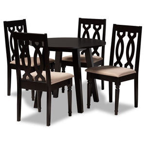 Baxton Studio Baxton Studio Heidi 5-Piece Dining Set: Modern Sand Fabric & Dark Brown Wood for Stylish Comfort Heidi-Sand/Dark Brown-5PC Dining Set