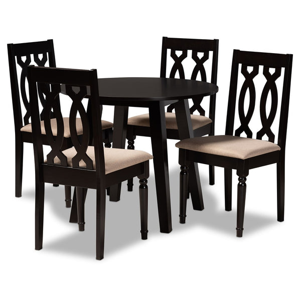 Baxton Studio Baxton Studio Heidi 5-Piece Dining Set: Modern Sand Fabric & Dark Brown Wood for Stylish Comfort Heidi-Sand/Dark Brown-5PC Dining Set