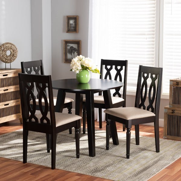 Baxton Studio Baxton Studio Heidi 5-Piece Dining Set: Modern Sand Fabric & Dark Brown Wood for Stylish Comfort Heidi-Sand/Dark Brown-5PC Dining Set