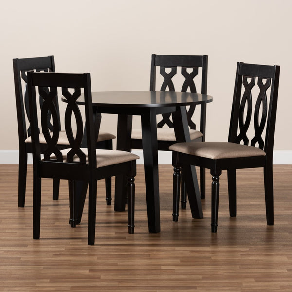 Baxton Studio Baxton Studio Heidi 5-Piece Dining Set: Modern Sand Fabric & Dark Brown Wood for Stylish Comfort Heidi-Sand/Dark Brown-5PC Dining Set