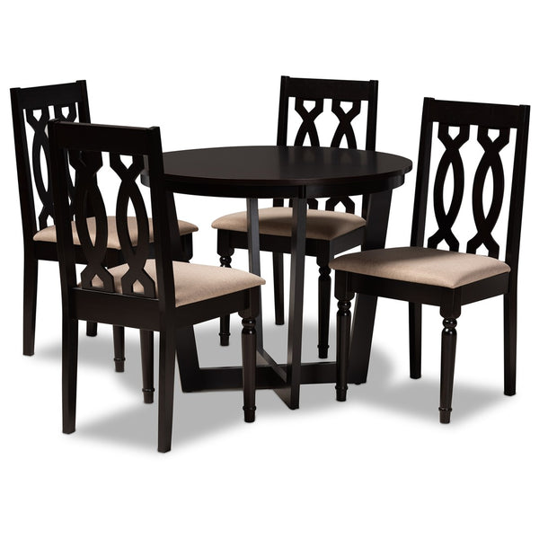 Baxton Studio Baxton Studio Julie 5-Piece Dining Set: Modern Sand Upholstered Chairs & Round Dark Brown Table Julie-Sand/Dark Brown-5PC Dining Set