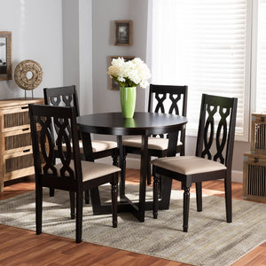 Baxton Studio Baxton Studio Julie 5-Piece Dining Set: Modern Sand Upholstered Chairs & Round Dark Brown Table Julie-Sand/Dark Brown-5PC Dining Set