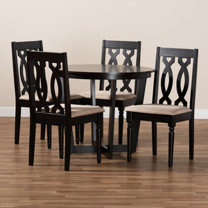 Baxton Studio Baxton Studio Julie 5-Piece Dining Set: Modern Sand Upholstered Chairs & Round Dark Brown Table Julie-Sand/Dark Brown-5PC Dining Set