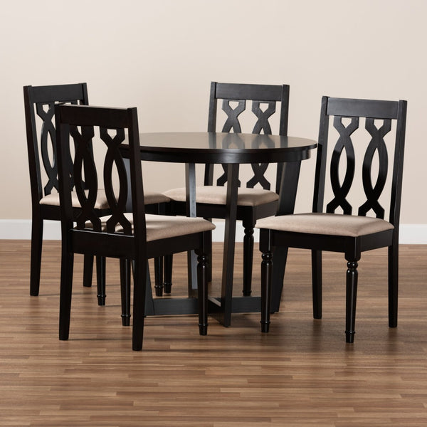 Baxton Studio Baxton Studio Julie 5-Piece Dining Set: Modern Sand Upholstered Chairs & Round Dark Brown Table Julie-Sand/Dark Brown-5PC Dining Set