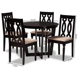 Baxton Studio Baxton Studio Julie 5-Piece Dining Set: Modern Sand Upholstered Chairs & Round Dark Brown Table Julie-Sand/Dark Brown-5PC Dining Set