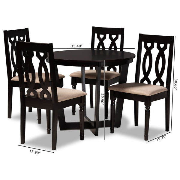 Baxton Studio Baxton Studio Julie 5-Piece Dining Set: Modern Sand Upholstered Chairs & Round Dark Brown Table Julie-Sand/Dark Brown-5PC Dining Set