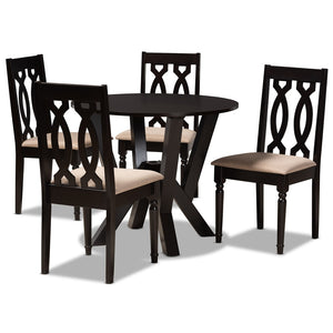Baxton Studio Baxton Studio Anise 5-Piece Dining Set: Modern Round Table & Upholstered Chairs for Stylish Dining Anise-Sand/Dark Brown-5PC Dining Set