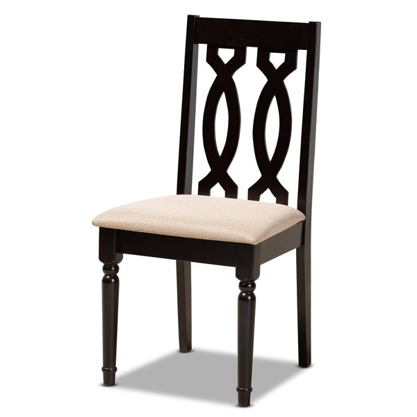 Baxton Studio Baxton Studio Anise 5-Piece Dining Set: Modern Round Table & Upholstered Chairs for Stylish Dining Anise-Sand/Dark Brown-5PC Dining Set