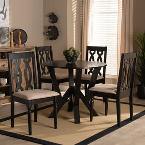 Baxton Studio Baxton Studio Anise 5-Piece Dining Set: Modern Round Table & Upholstered Chairs for Stylish Dining Anise-Sand/Dark Brown-5PC Dining Set