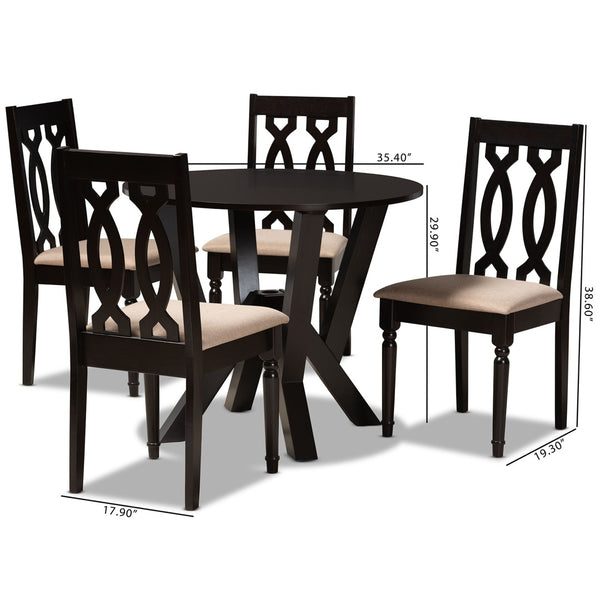 Baxton Studio Baxton Studio Anise 5-Piece Dining Set: Modern Round Table & Upholstered Chairs for Stylish Dining Anise-Sand/Dark Brown-5PC Dining Set