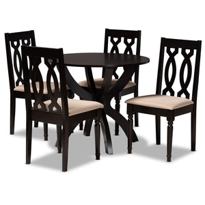 Baxton Studio Baxton Studio Mona 5-Piece Modern Dining Set with Sand Upholstery & Dark Brown Wood Finish for Small Spaces Mona-Sand/Dark Brown-5PC Dining Set