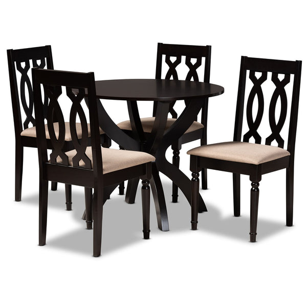 Baxton Studio Baxton Studio Mona 5-Piece Modern Dining Set with Sand Upholstery & Dark Brown Wood Finish for Small Spaces Mona-Sand/Dark Brown-5PC Dining Set
