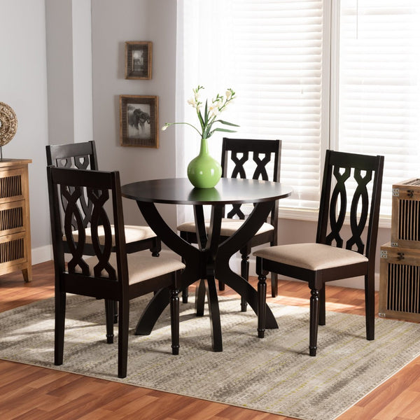 Baxton Studio Baxton Studio Mona 5-Piece Modern Dining Set with Sand Upholstery & Dark Brown Wood Finish for Small Spaces Mona-Sand/Dark Brown-5PC Dining Set