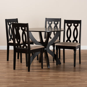 Baxton Studio Baxton Studio Mona 5-Piece Modern Dining Set with Sand Upholstery & Dark Brown Wood Finish for Small Spaces Mona-Sand/Dark Brown-5PC Dining Set