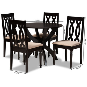 Baxton Studio Baxton Studio Mona 5-Piece Modern Dining Set with Sand Upholstery & Dark Brown Wood Finish for Small Spaces Mona-Sand/Dark Brown-5PC Dining Set