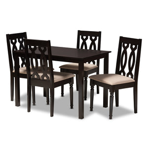 Baxton Studio Baxton Cherese 5-Piece Modern Dining Set with Espresso Finish & Plush Upholstered Chairs for Comfort RH334C-Sand/Dark Brown-5PC Dining Set
