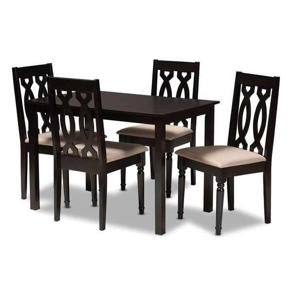 Baxton Studio Baxton Cherese 5-Piece Modern Dining Set with Espresso Finish & Plush Upholstered Chairs for Comfort RH334C-Sand/Dark Brown-5PC Dining Set