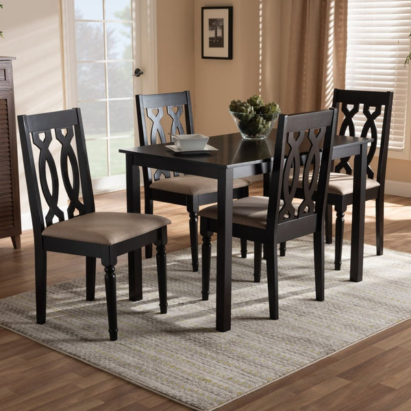 Baxton Studio Baxton Cherese 5-Piece Modern Dining Set with Espresso Finish & Plush Upholstered Chairs for Comfort RH334C-Sand/Dark Brown-5PC Dining Set