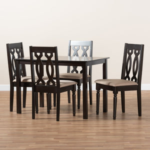Baxton Studio Baxton Cherese 5-Piece Modern Dining Set with Espresso Finish & Plush Upholstered Chairs for Comfort RH334C-Sand/Dark Brown-5PC Dining Set