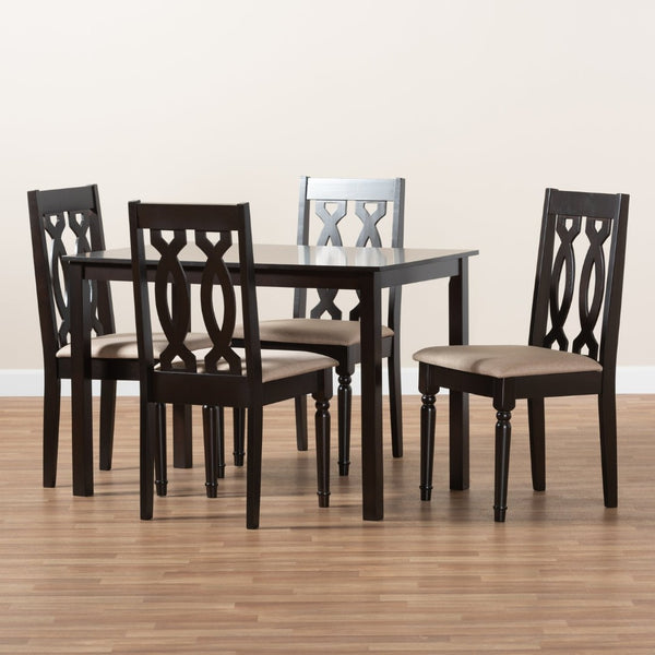 Baxton Studio Baxton Cherese 5-Piece Modern Dining Set with Espresso Finish & Plush Upholstered Chairs for Comfort RH334C-Sand/Dark Brown-5PC Dining Set