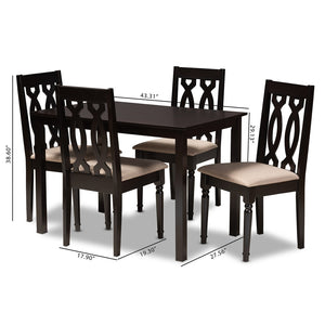 Baxton Studio Baxton Cherese 5-Piece Modern Dining Set with Espresso Finish & Plush Upholstered Chairs for Comfort RH334C-Sand/Dark Brown-5PC Dining Set
