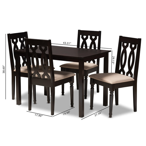 Baxton Studio Baxton Cherese 5-Piece Modern Dining Set with Espresso Finish & Plush Upholstered Chairs for Comfort RH334C-Sand/Dark Brown-5PC Dining Set