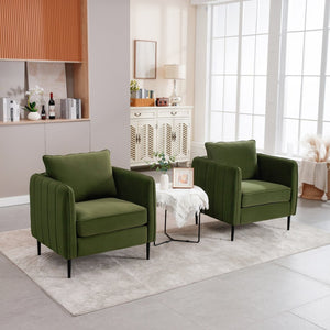 English Elm Accent Velvet Armchair Mid-century Modern Plush Seat with Metal Legs for Any Room Green W3244P325833