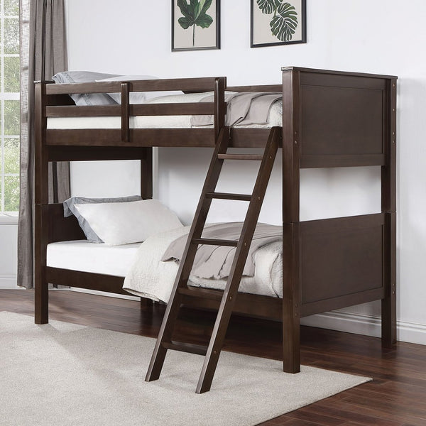 English Elm Transitional Twin Over Twin Bunk Bed In Walnut Finish With Safety Rails And Versatile Design Options B2741S00323-GIGA