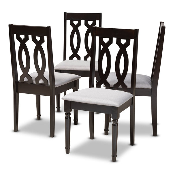 Baxton Studio Baxton Cherese Set of 4 Modern Grey Upholstered Dining Chairs with Espresso Brown Oak Frame RH334C-Grey/Dark Brown-DC-4PK