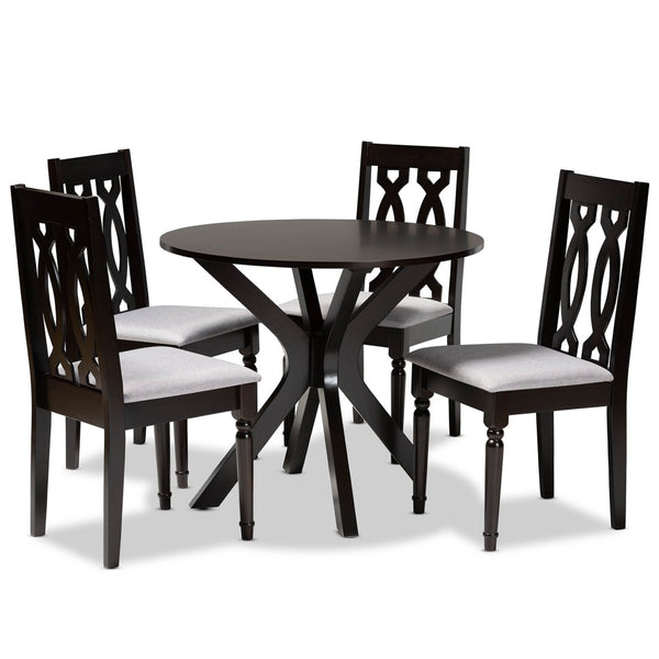 Baxton Studio Baxton Callie 5-Piece Modern Dining Set with Grey Upholstered Chairs & Dark Brown Wood Table Callie-Grey/Dark Brown-5PC Dining Set