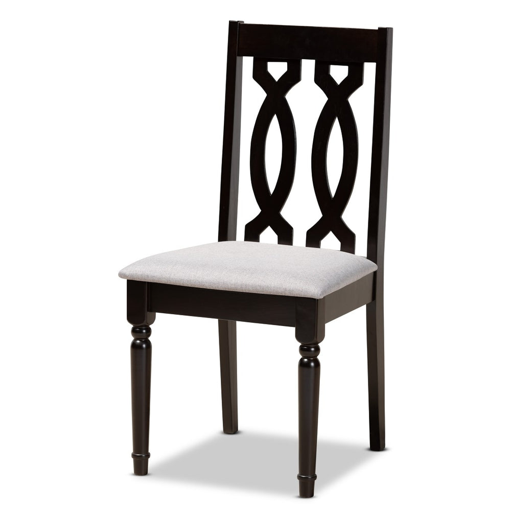 Baxton Studio Baxton Callie 5-Piece Modern Dining Set with Grey Upholstered Chairs & Dark Brown Wood Table Callie-Grey/Dark Brown-5PC Dining Set