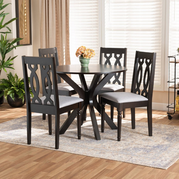 Baxton Studio Baxton Callie 5-Piece Modern Dining Set with Grey Upholstered Chairs & Dark Brown Wood Table Callie-Grey/Dark Brown-5PC Dining Set