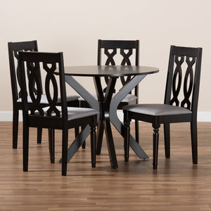 Baxton Studio Baxton Callie 5-Piece Modern Dining Set with Grey Upholstered Chairs & Dark Brown Wood Table Callie-Grey/Dark Brown-5PC Dining Set