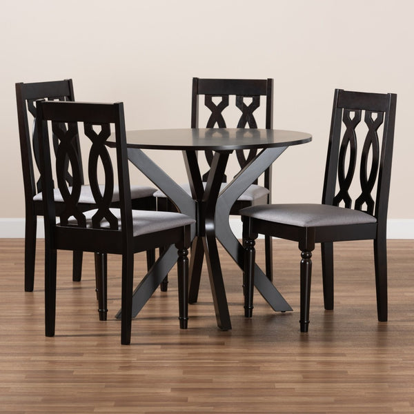 Baxton Studio Baxton Callie 5-Piece Modern Dining Set with Grey Upholstered Chairs & Dark Brown Wood Table Callie-Grey/Dark Brown-5PC Dining Set