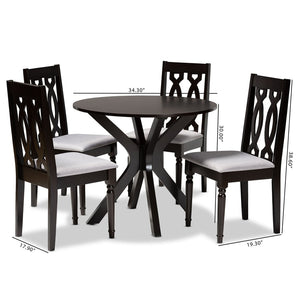 Baxton Studio Baxton Callie 5-Piece Modern Dining Set with Grey Upholstered Chairs & Dark Brown Wood Table Callie-Grey/Dark Brown-5PC Dining Set