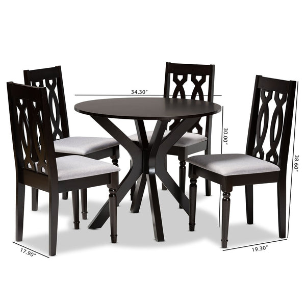 Baxton Studio Baxton Callie 5-Piece Modern Dining Set with Grey Upholstered Chairs & Dark Brown Wood Table Callie-Grey/Dark Brown-5PC Dining Set