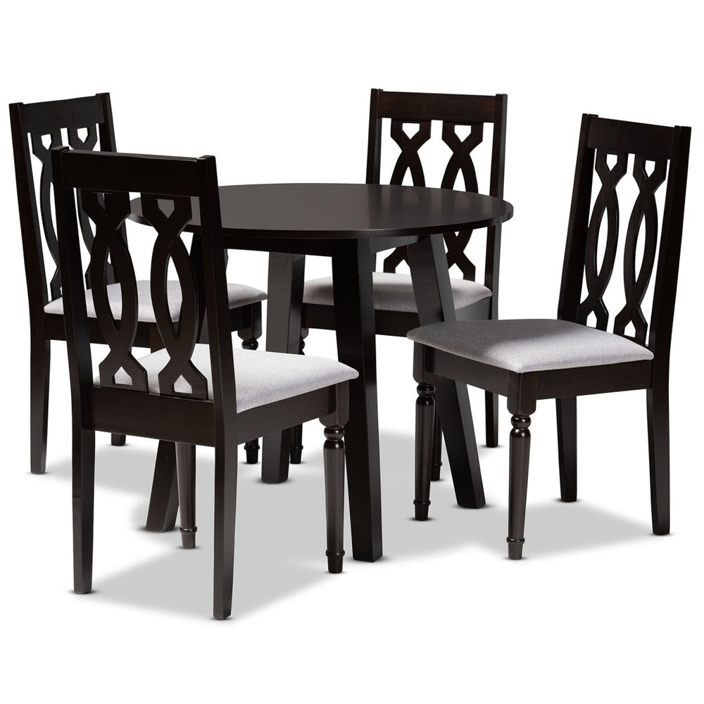 Baxton Studio Baxton Studio Imogen 5-Piece Modern Dining Set with Grey Upholstered Chairs & Round Table Design Imogen-Grey/Dark Brown-5PC Dining Set