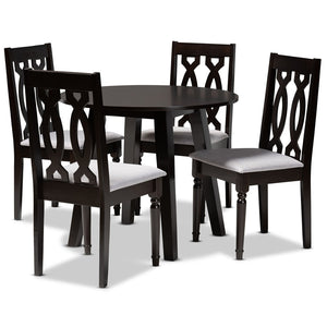Baxton Studio Baxton Studio Imogen 5-Piece Modern Dining Set with Grey Upholstered Chairs & Round Table Design Imogen-Grey/Dark Brown-5PC Dining Set