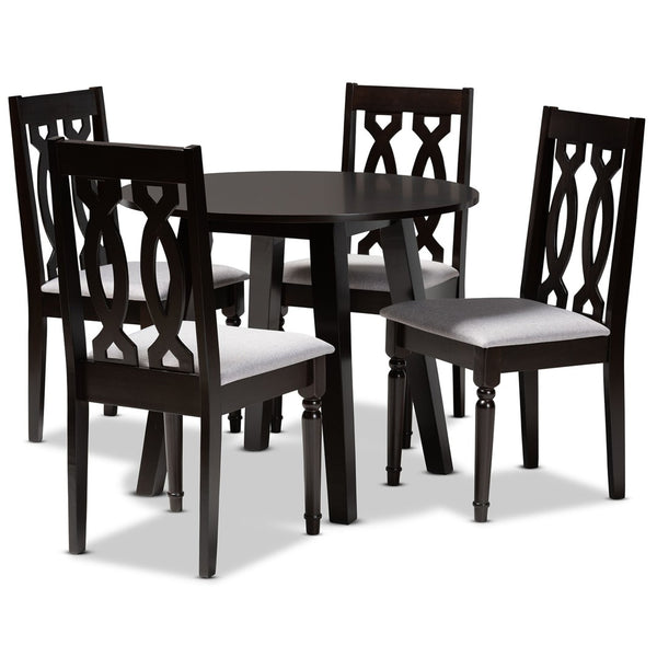 Baxton Studio Baxton Studio Imogen 5-Piece Modern Dining Set with Grey Upholstered Chairs & Round Table Design Imogen-Grey/Dark Brown-5PC Dining Set