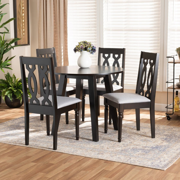 Baxton Studio Baxton Studio Imogen 5-Piece Modern Dining Set with Grey Upholstered Chairs & Round Table Design Imogen-Grey/Dark Brown-5PC Dining Set