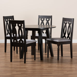 Baxton Studio Baxton Studio Imogen 5-Piece Modern Dining Set with Grey Upholstered Chairs & Round Table Design Imogen-Grey/Dark Brown-5PC Dining Set