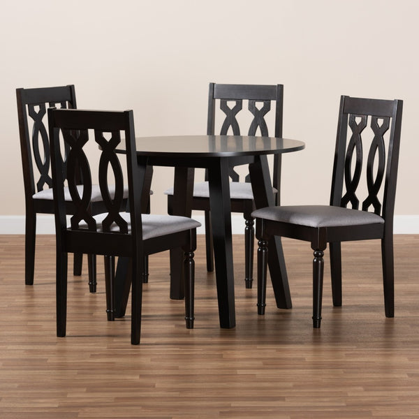 Baxton Studio Baxton Studio Imogen 5-Piece Modern Dining Set with Grey Upholstered Chairs & Round Table Design Imogen-Grey/Dark Brown-5PC Dining Set