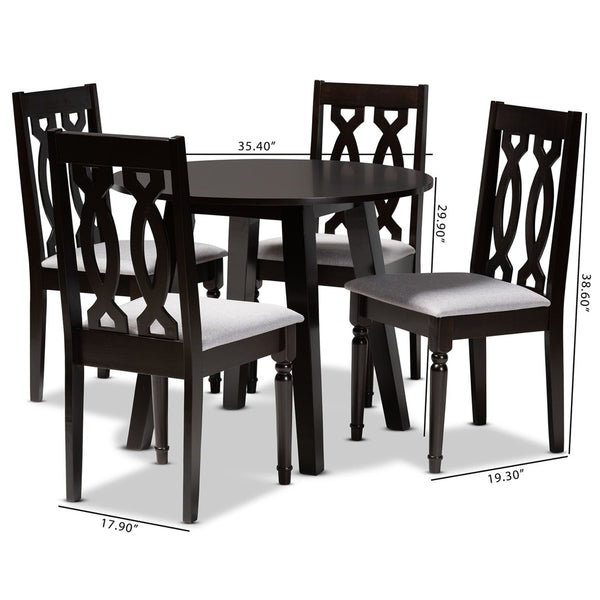 Baxton Studio Baxton Studio Imogen 5-Piece Modern Dining Set with Grey Upholstered Chairs & Round Table Design Imogen-Grey/Dark Brown-5PC Dining Set